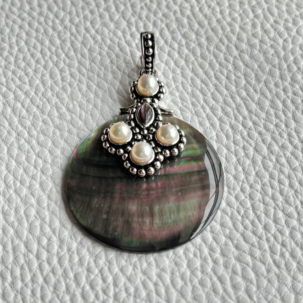Honora 925 Silver Abalone/MOP Freshwater Pearl Large Pendant 2"